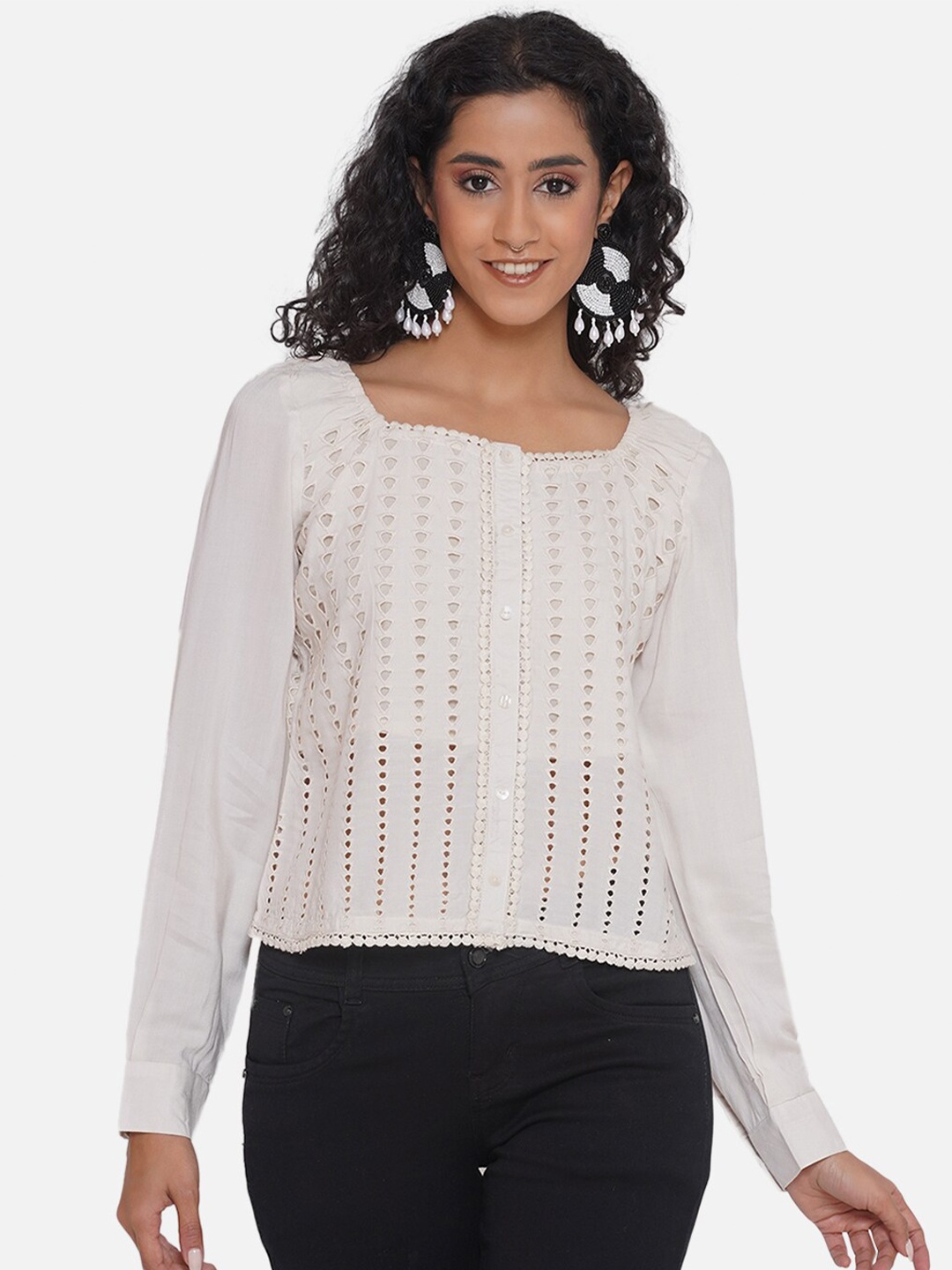 

KALINI Schiffli Top, White