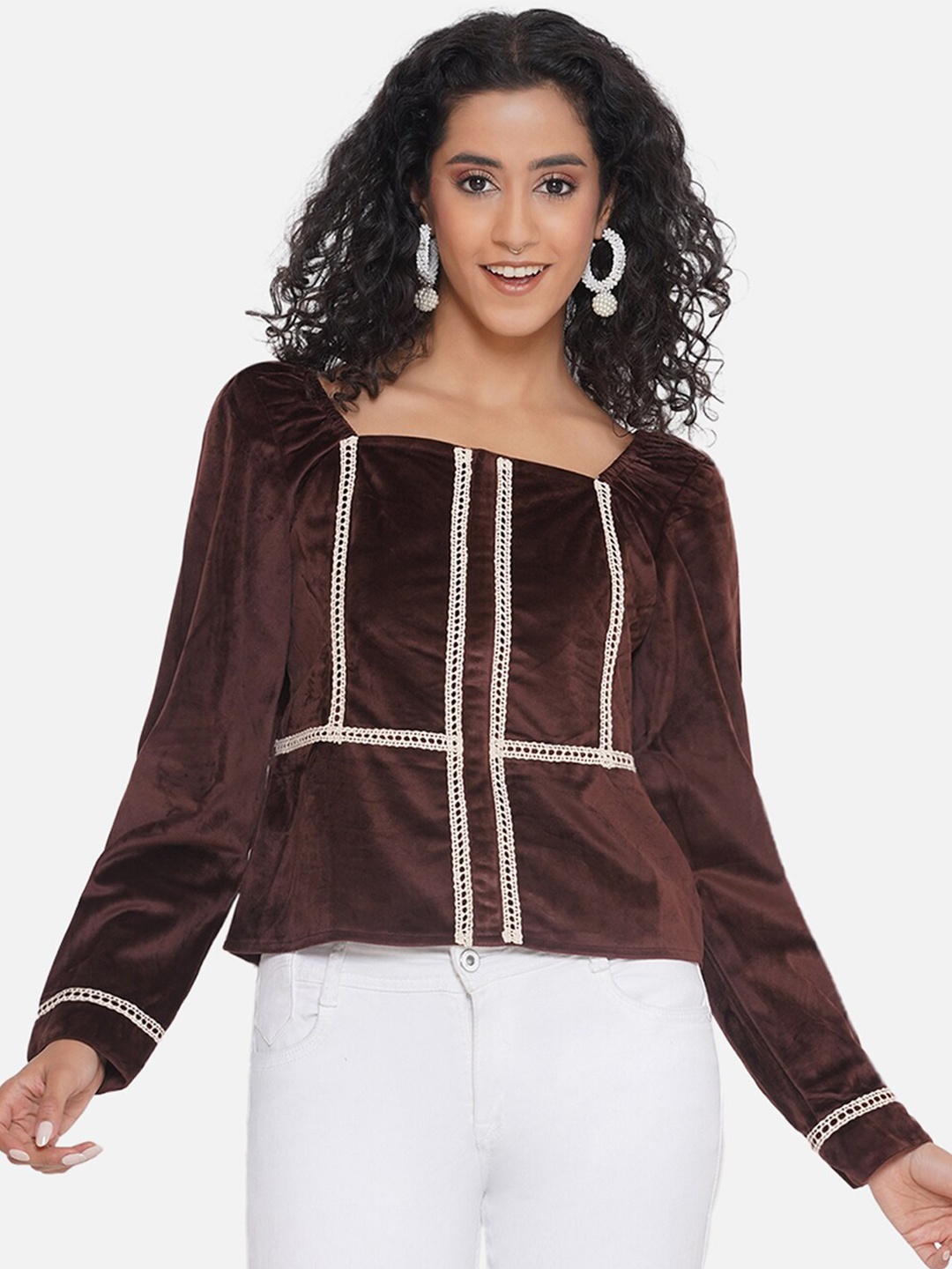 

KALINI Checked Top, Brown