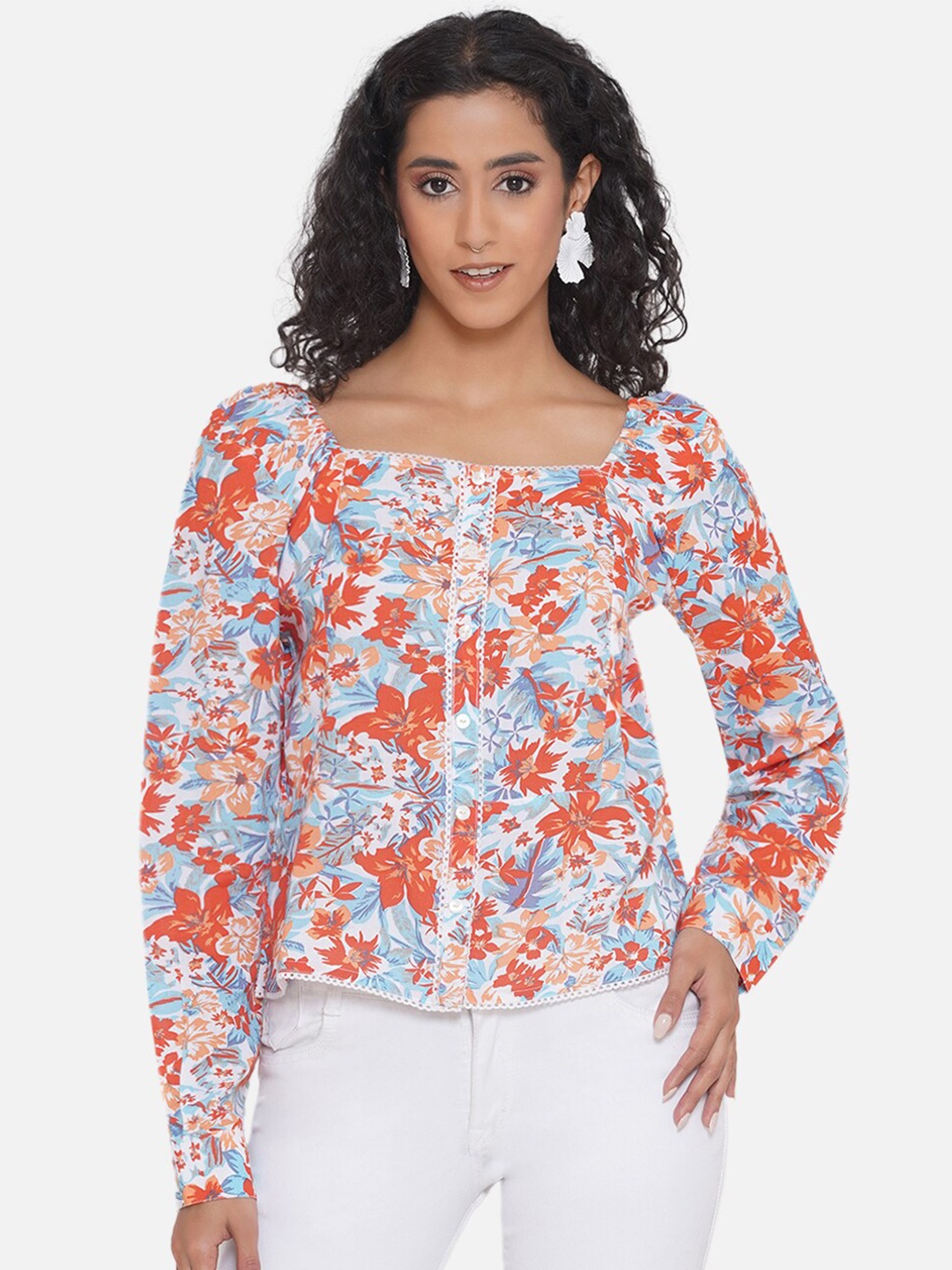 

KALINI Floral Print Top, Orange