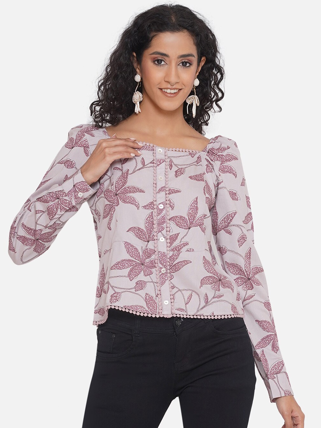 

KALINI Floral Print Off-Shoulder Blouson Top, Lavender