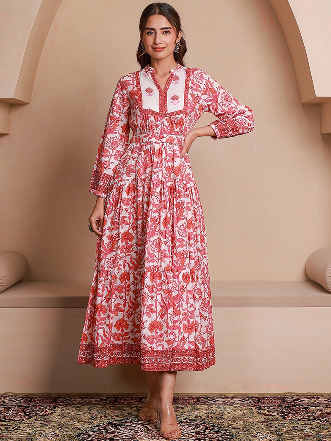 

GULAB CHAND TRENDS Ethnic Motifs Printed Belted Detail Kurta, Pink