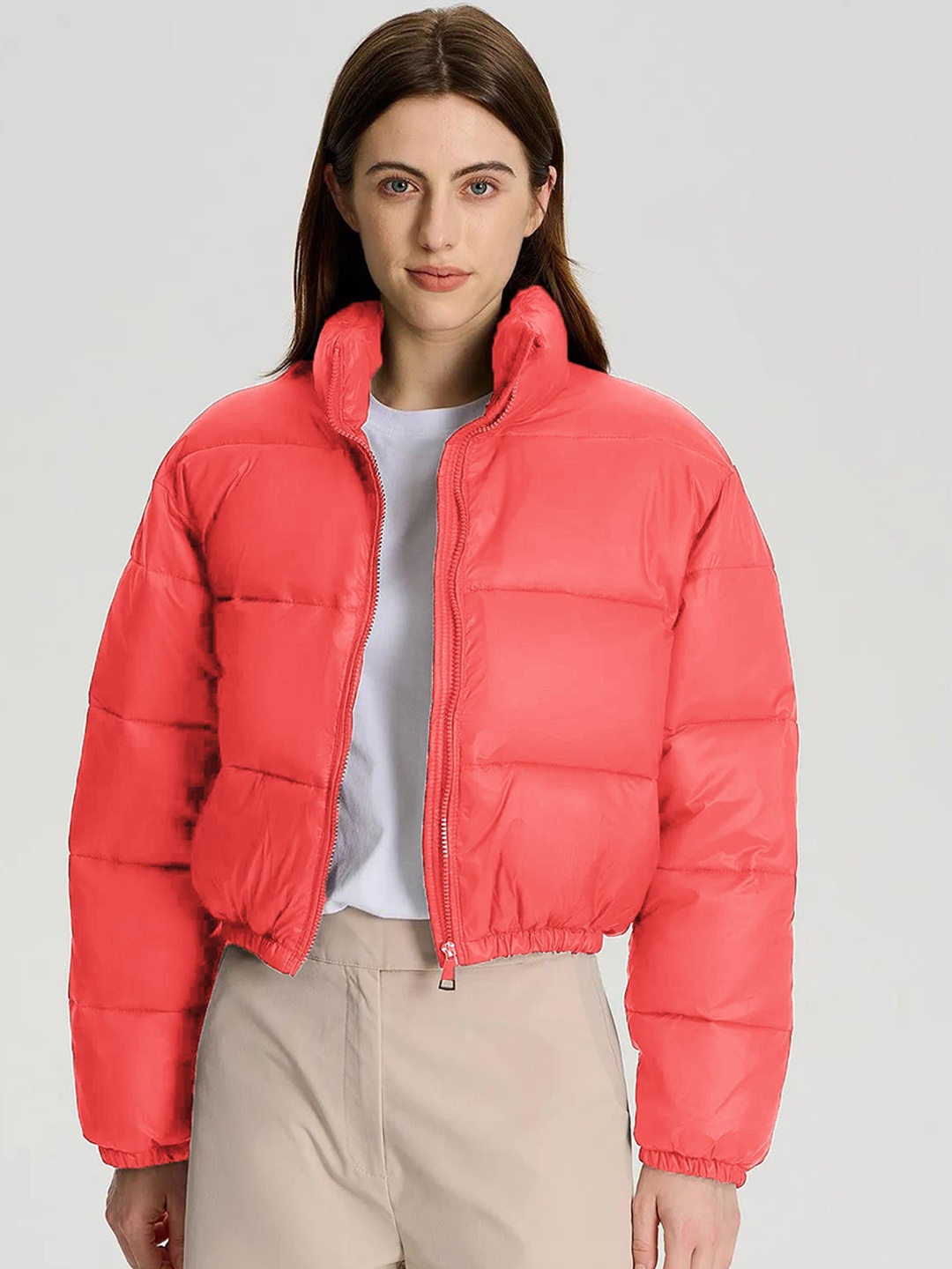 

Kotty Mock Collar Crop Puffer Jacket, Orange