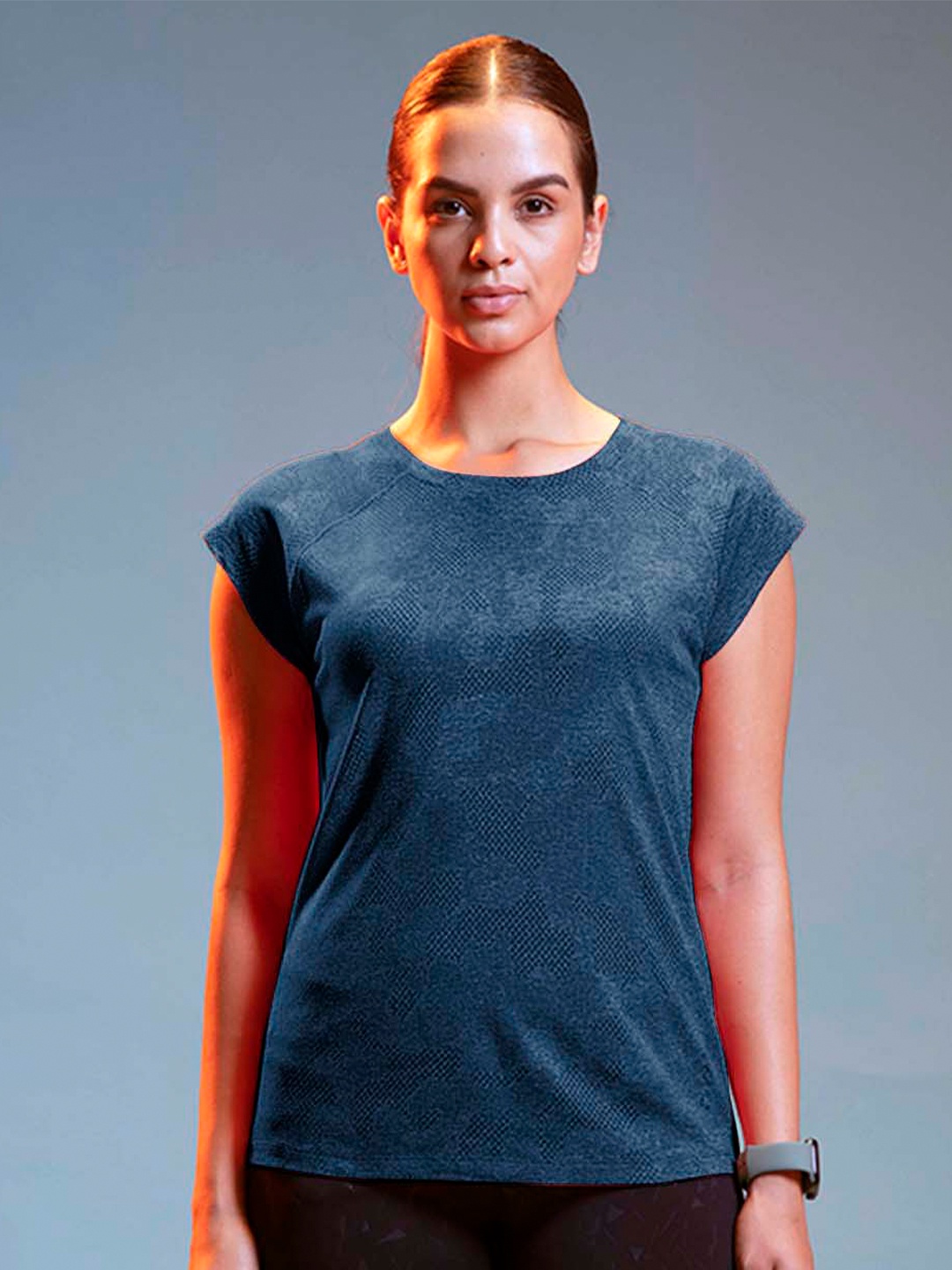 

LYRA Women Henley Neck Extended Sleeves Pockets T-shirt, Blue