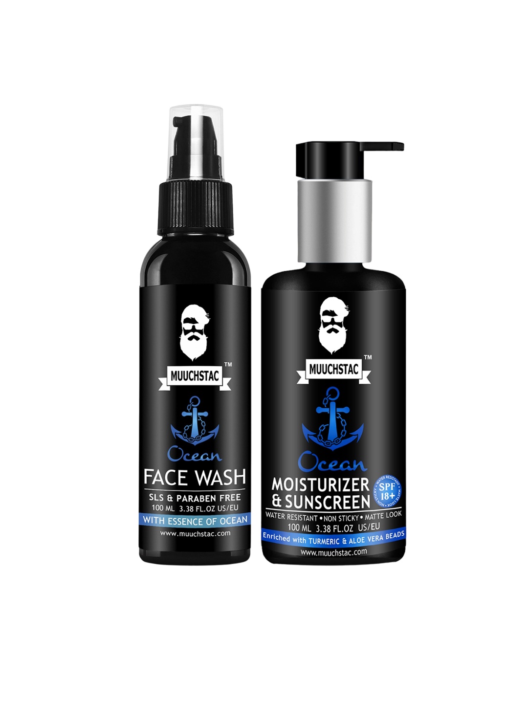 

MUUCHSTAC Men Ocean Set Of 2 Foam Face Wash & Moisturizer & Sunscreen - 100ml Each, Blue