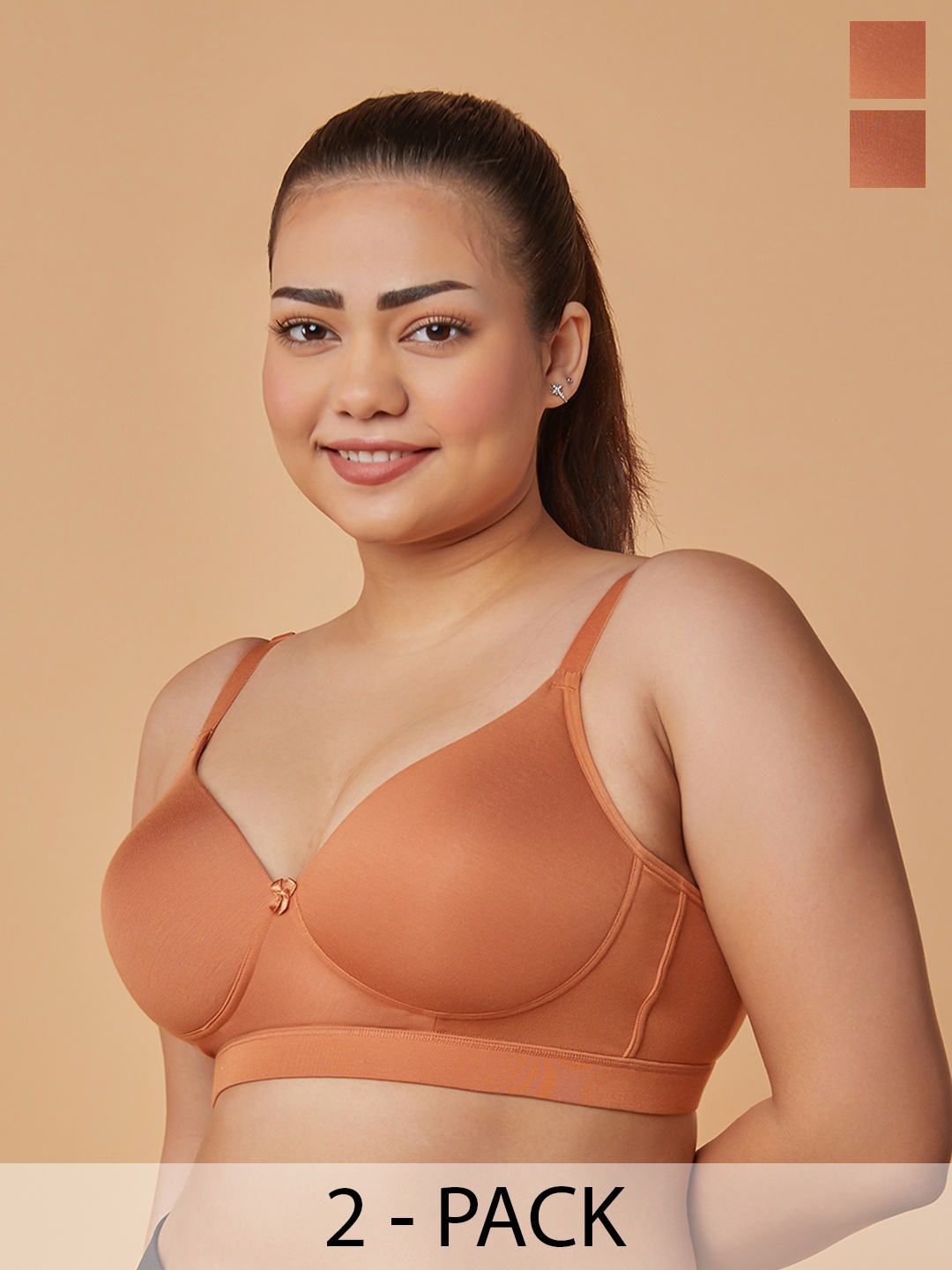 

MAASHIE Pack of 2 Lightly Padded Full Coverage T-Shirt Bra AL-AL, Camel brown