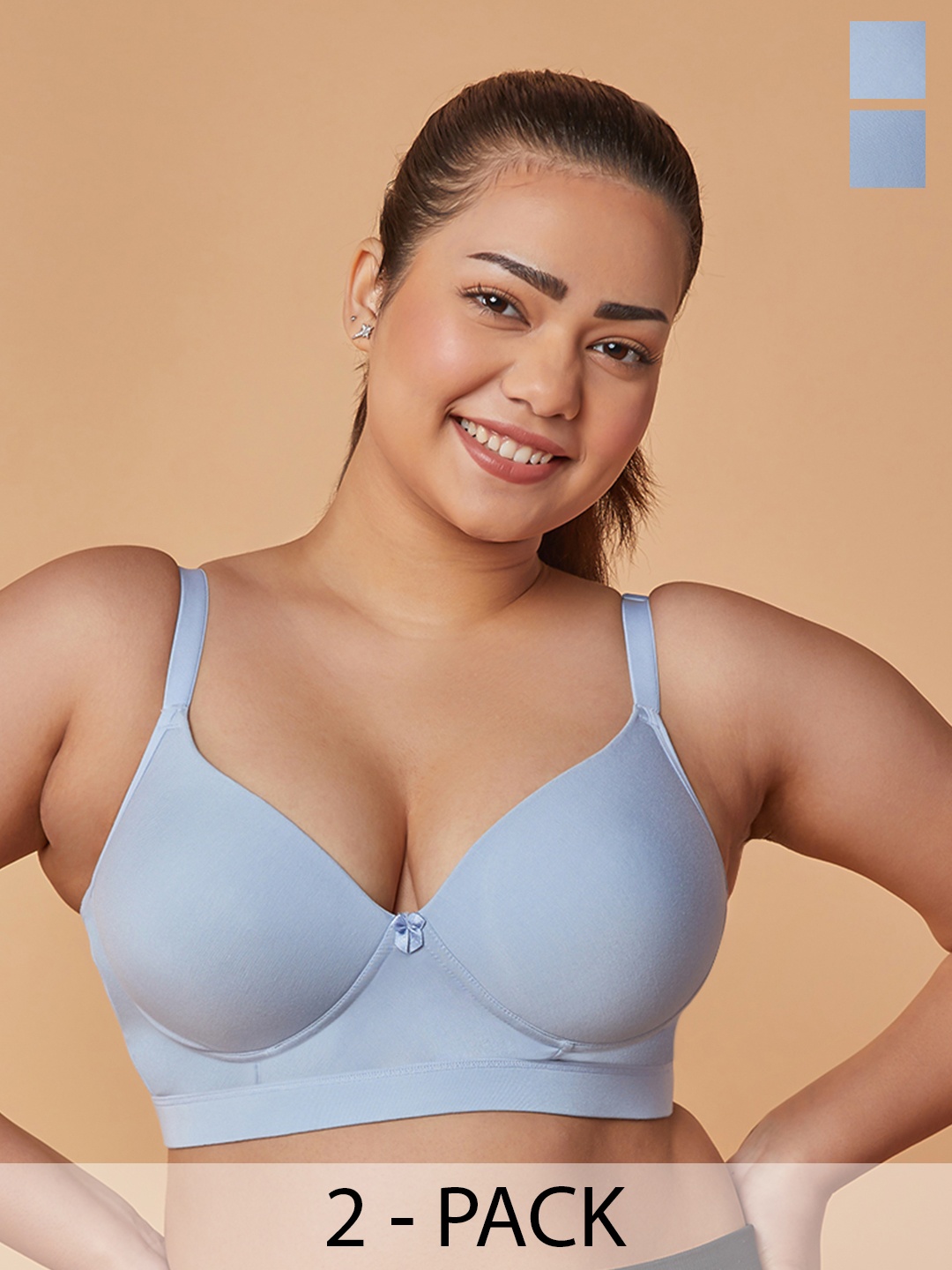 

MAASHIE Pack of 2 Lightly Padded Full Coverage T-Shirt Bra SB-SB, Blue