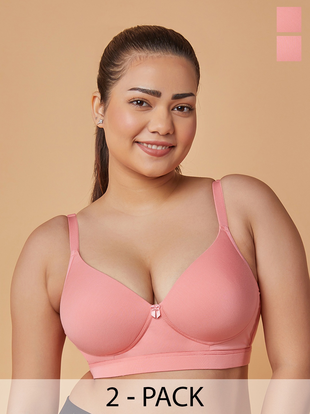 

MAASHIE Pack of 2 Lightly Padded Full Coverage T-Shirt Bra PR-PR, Rose