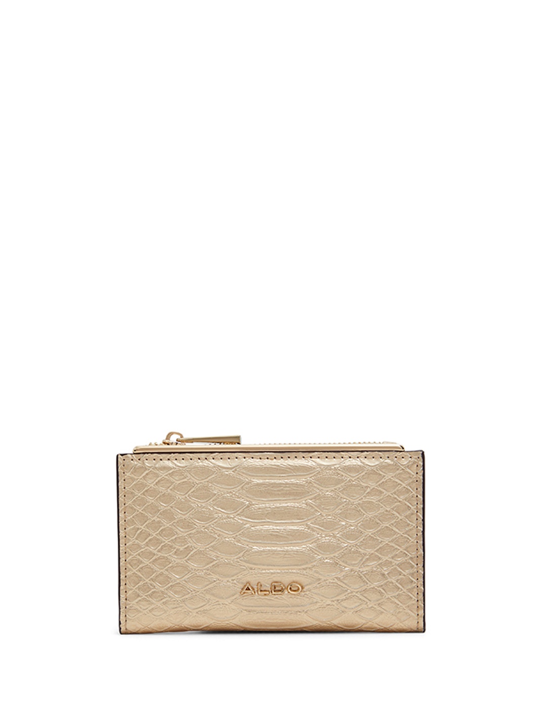 

ALDO Women Geometric Textured Two Fold Wallet, Gold