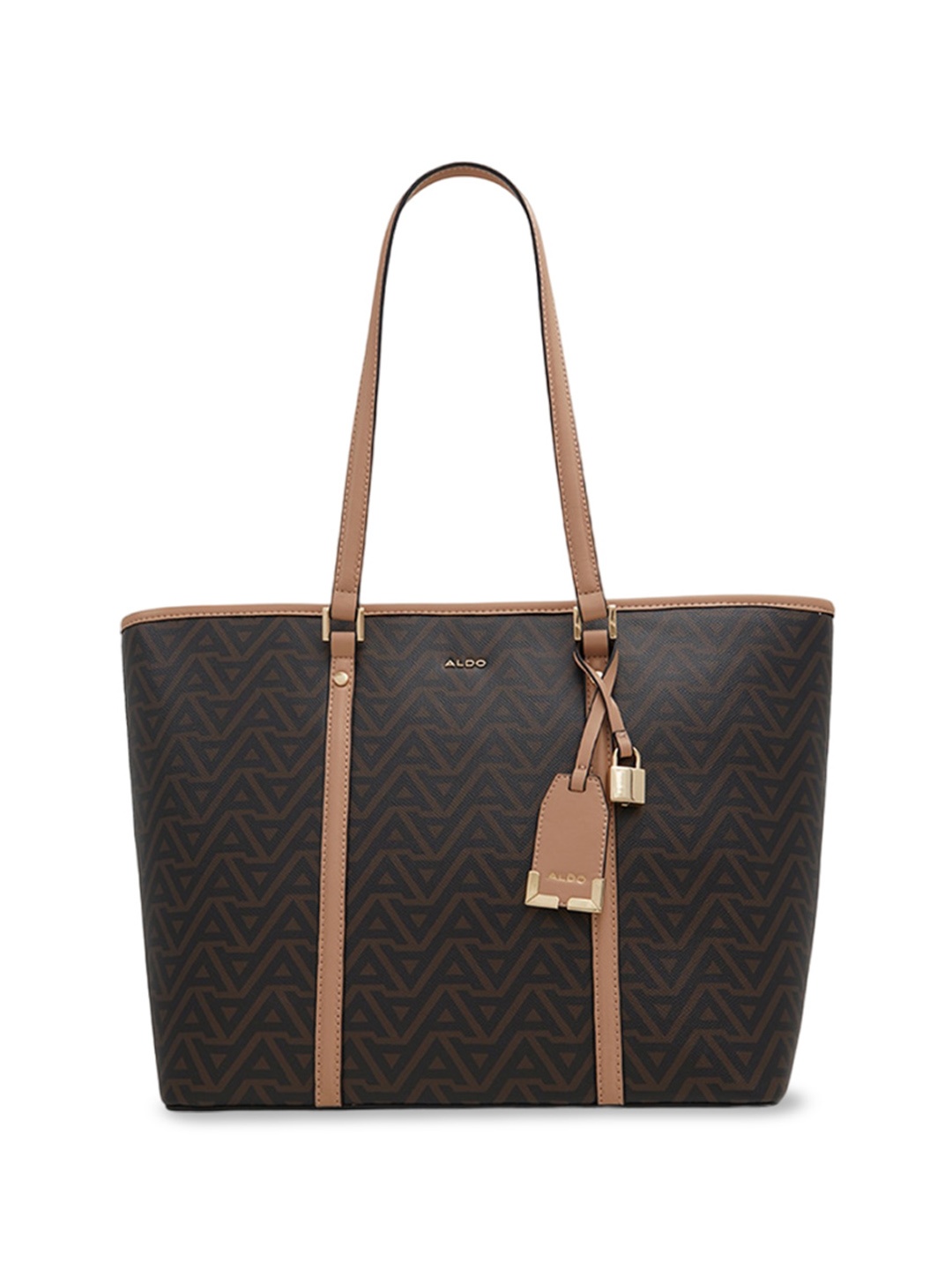 

ALDO Printed Structured Tote Bag with Quilted, Brown