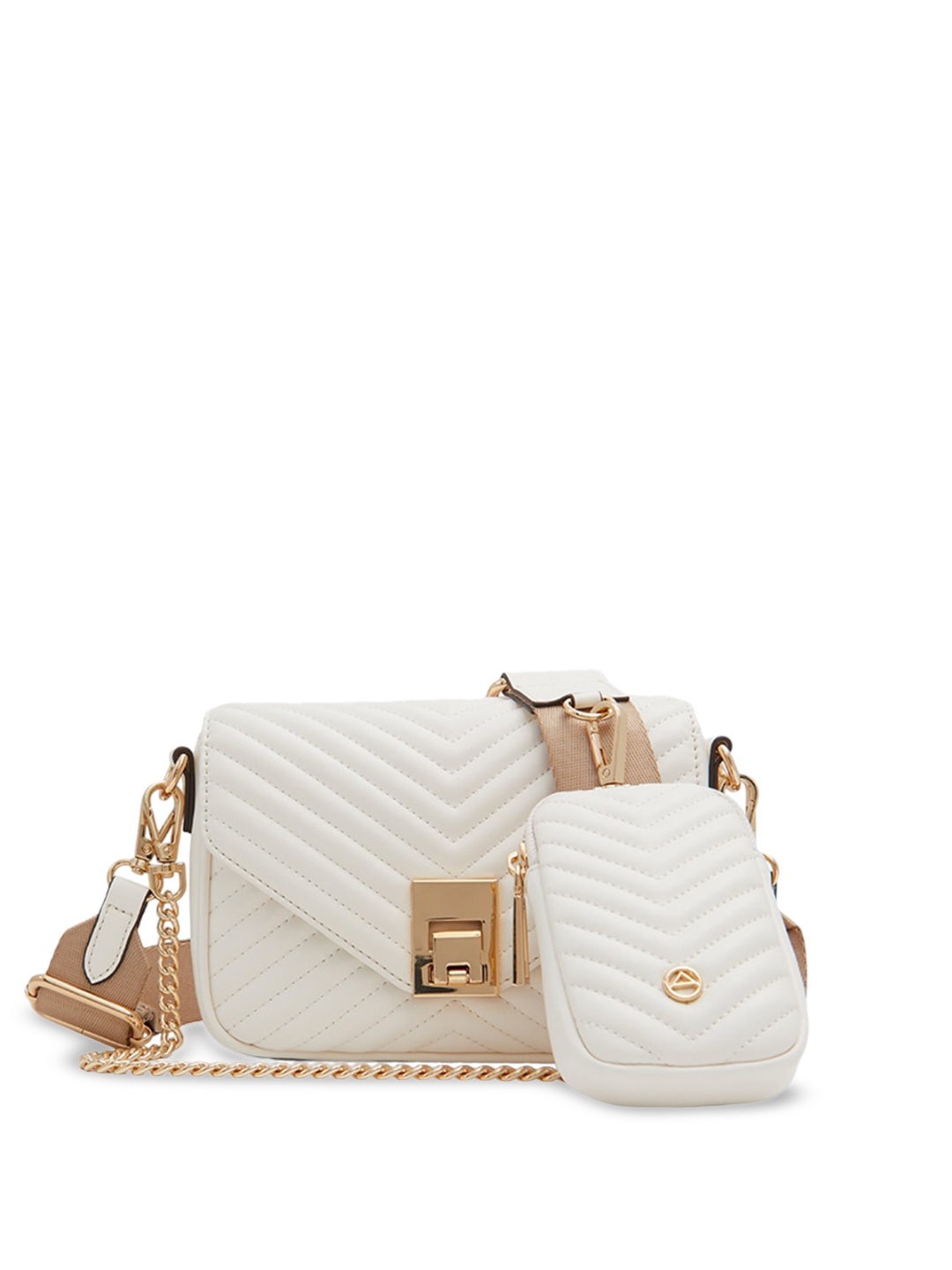 

ALDO Textured Quilted Structured Sling Bag With Pouch, Beige