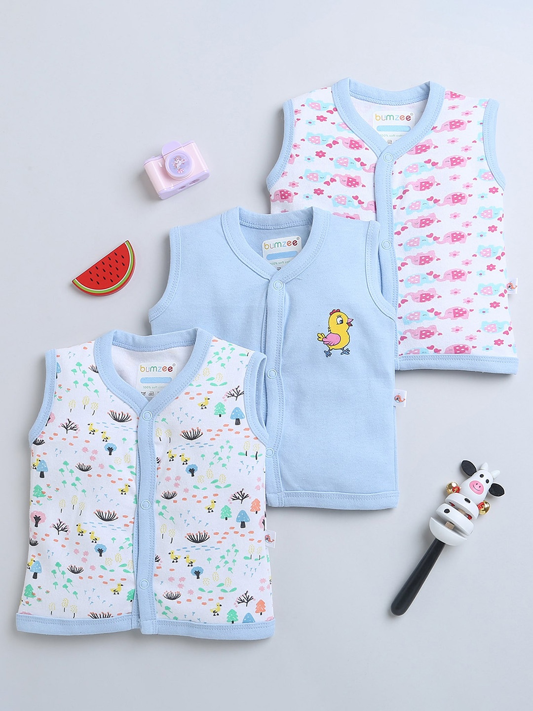 

BUMZEE Infant Girls Pack Of 3 Self-Designed Cotton Jhablas, White