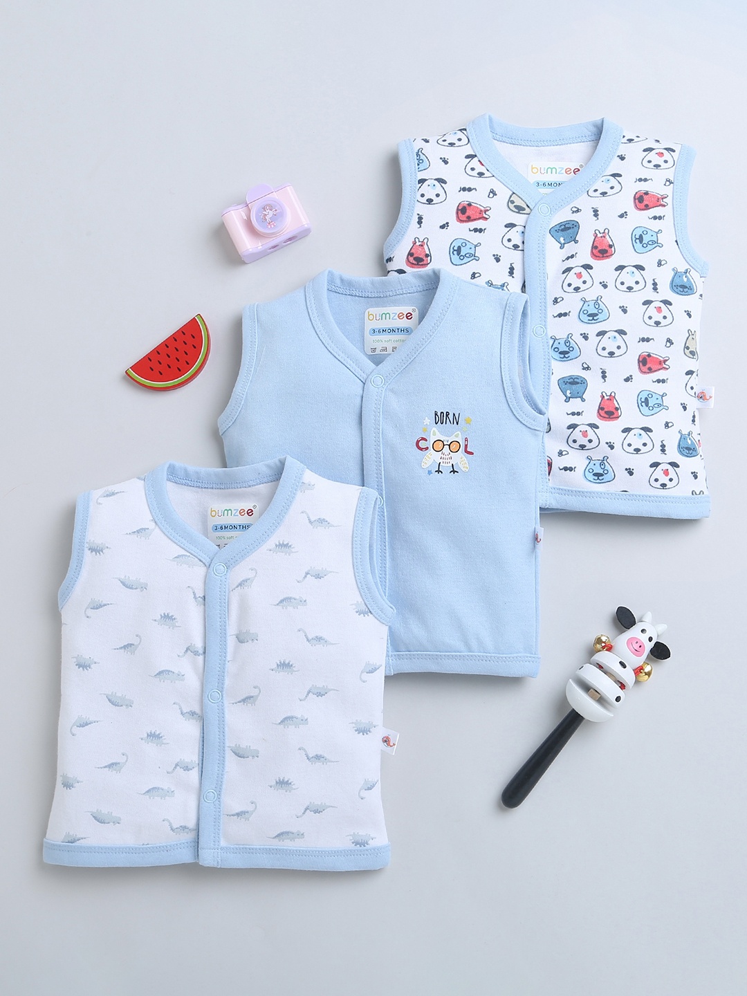 

BUMZEE Infants Boys Pack Of 3 Cotton Jhablas Peb9298, Blue