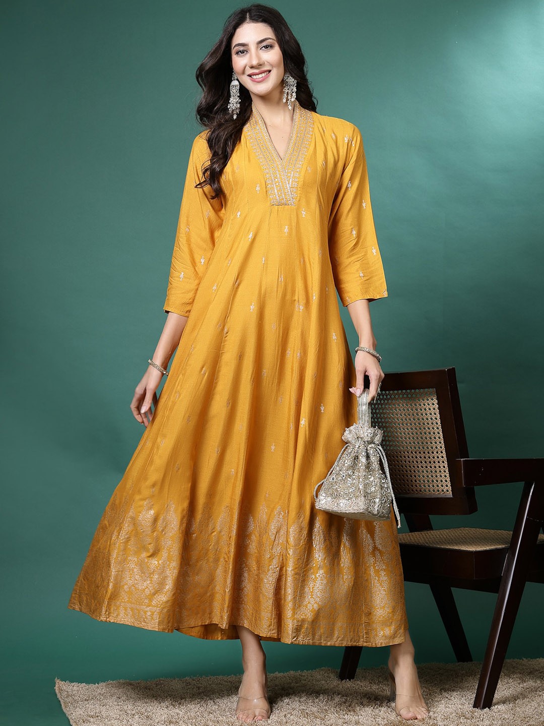 

Sangria Embroidered Anarkali Ethnic Dress, Mustard