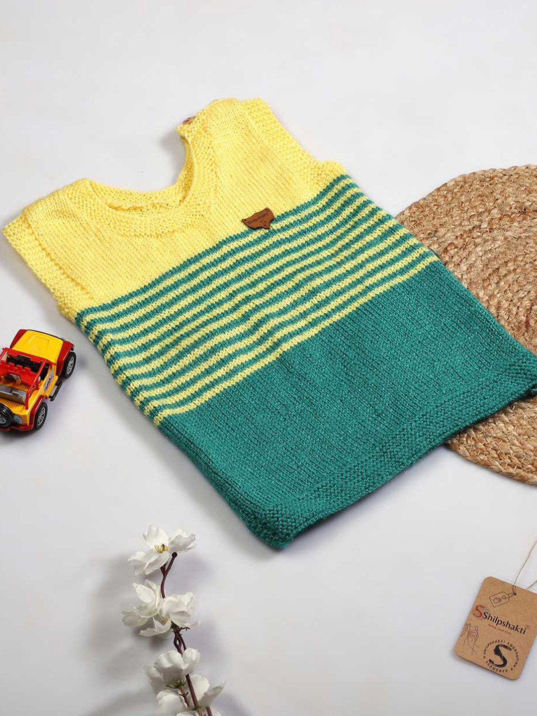 

ShilpShakti Unisex Kids Acrylic Striped Sweater Vest, Yellow