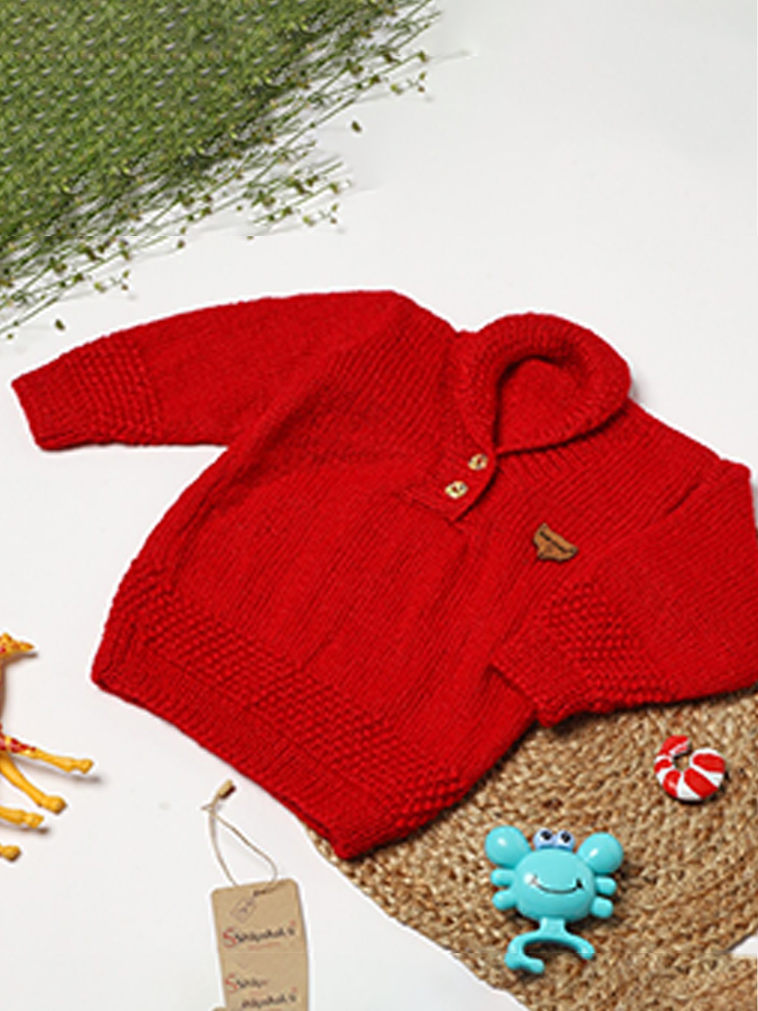 

ShilpShakti Unisex Kids Cable Knit Pullover, Red