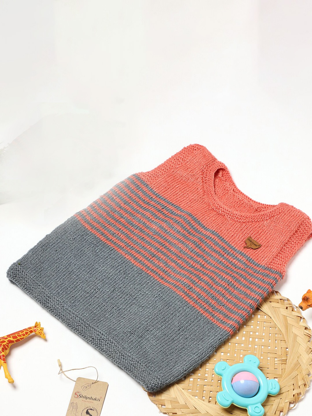 

ShilpShakti Unisex Kids Acrylic Striped Sweater Vest, Orange