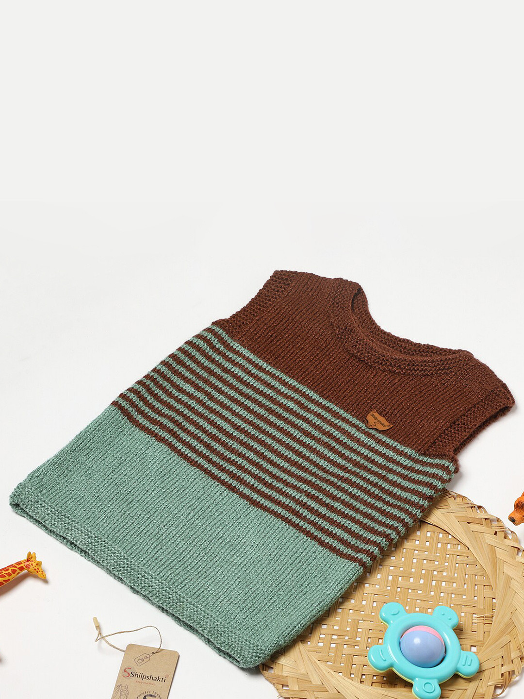 

ShilpShakti Unisex Kids Acrylic Striped Sweater Vest, Brown