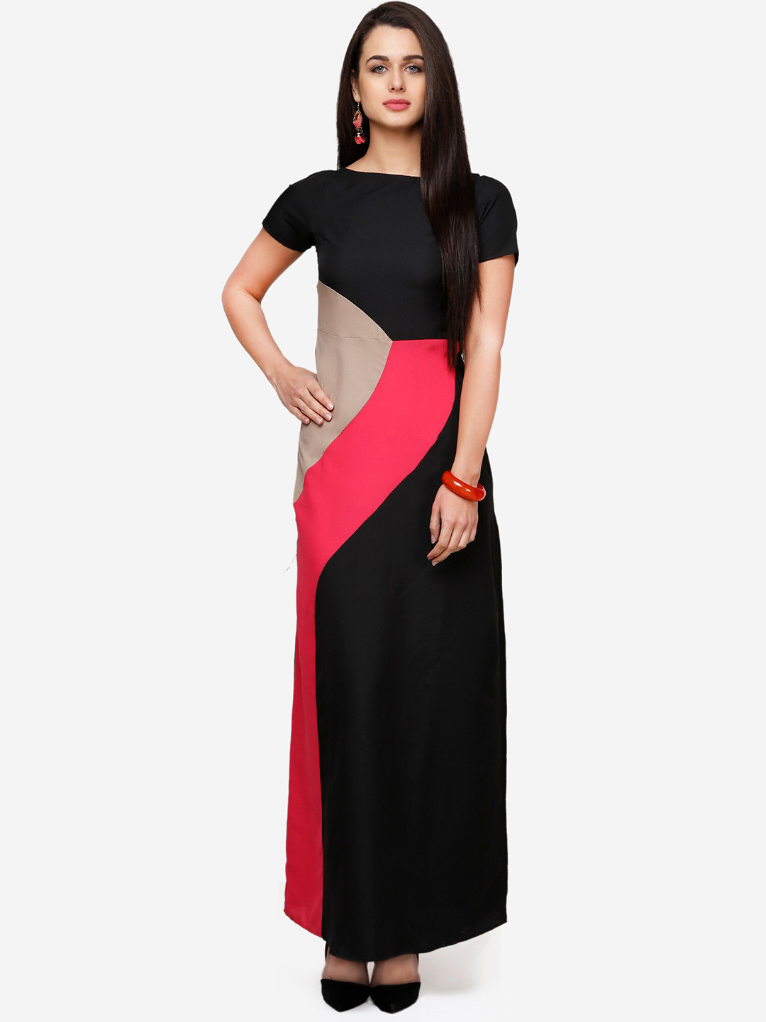 

V&M Women's Colourblocked Crepe Maxi Dress, Black