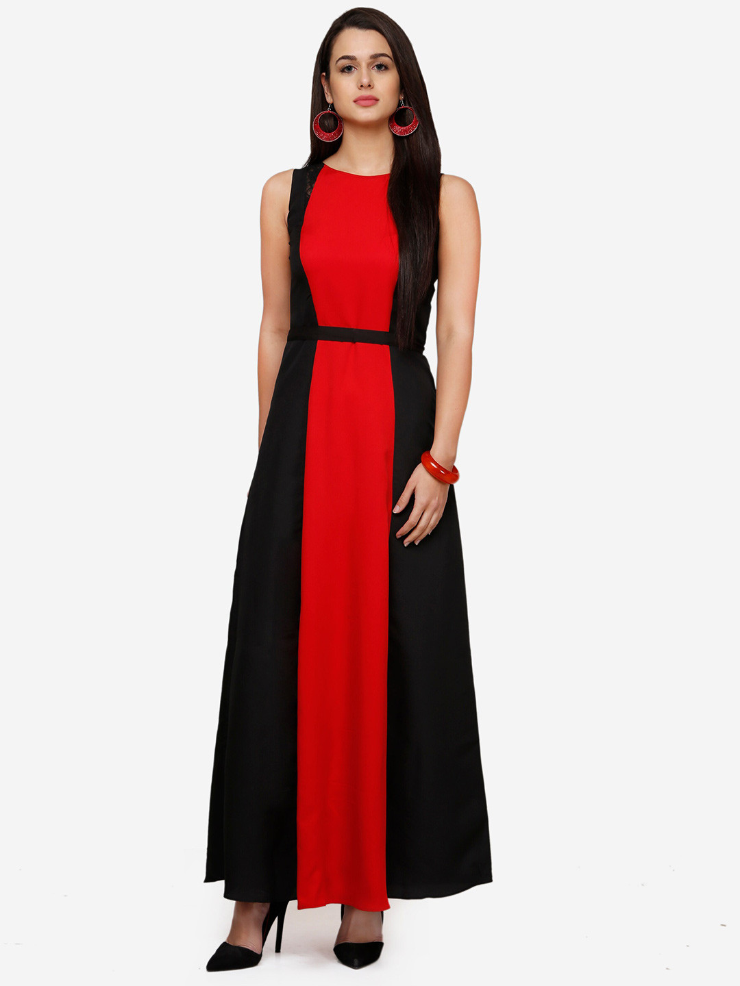 

V&M Women's Colourblocked Crepe Maxi Dress, Black