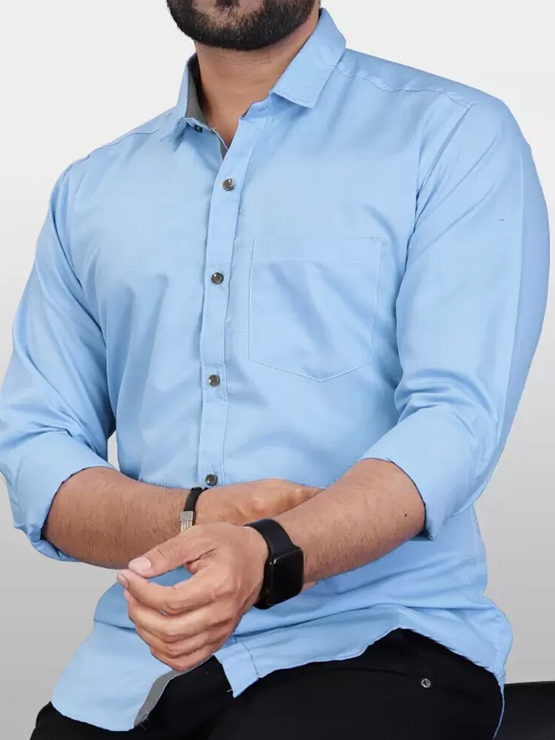 

Eyebogler Spread Collar Long Sleeves Formal Shirt, Blue