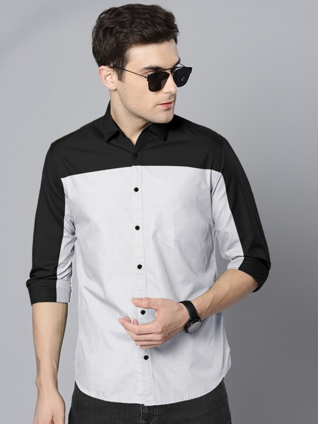 

Eyebogler Men Opaque Colourblocked Casual Shirt, White