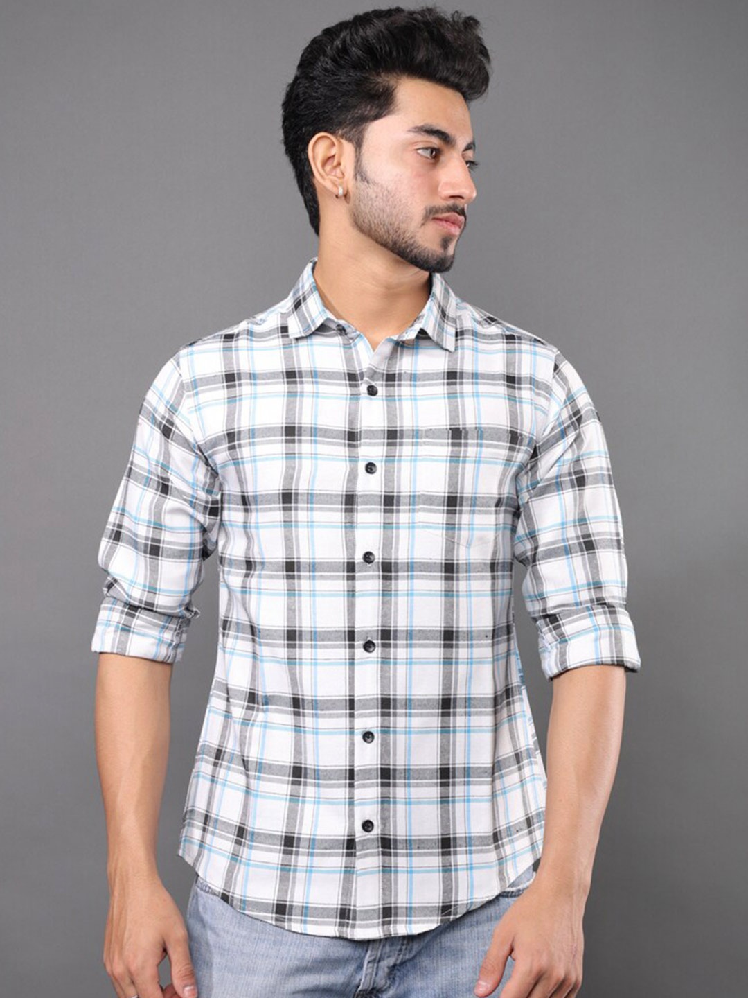 

Eyebogler Men Tartan Checks Opaque Checked Formal Shirt, White