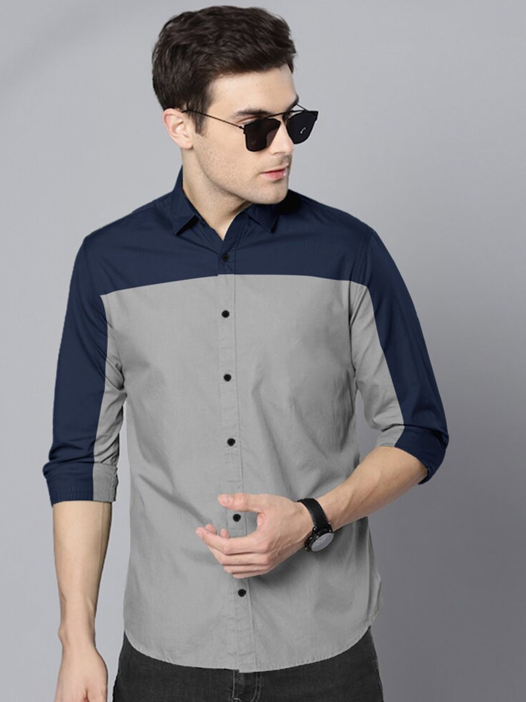 

Eyebogler Men Opaque Colourblocked Casual Shirt, Grey