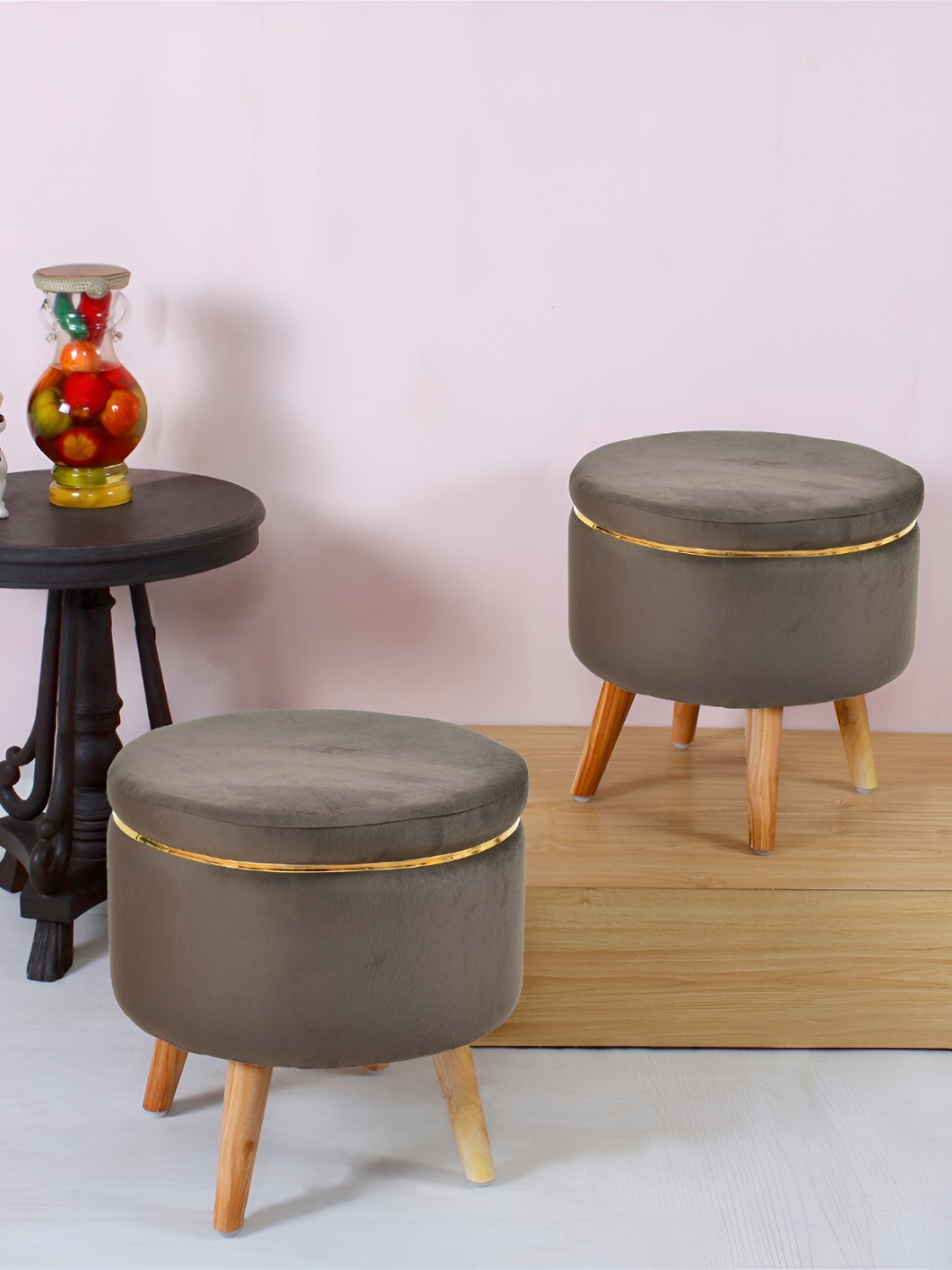 

Shadowkart Coffee Brown Wooden Pouffes Sitting Mudda Ottomans