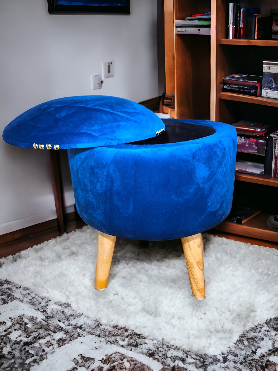 

Shadowkart Blue Wooden Pouffes Sitting Mudda Ottomans