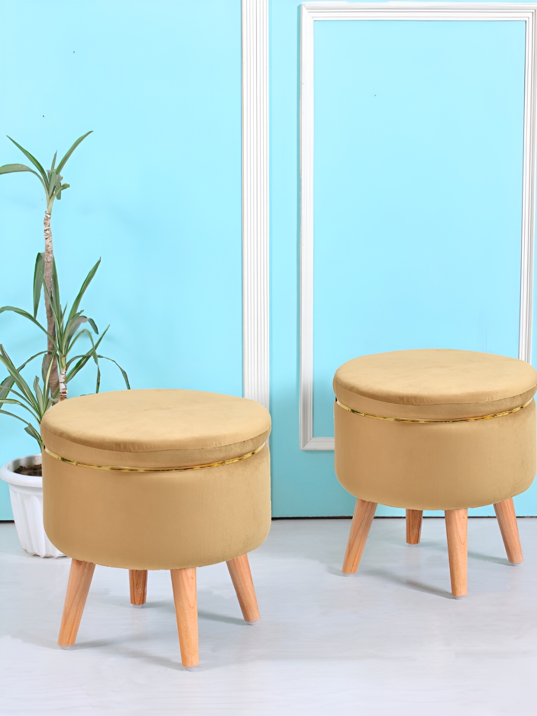 

Shadowkart Beige Wooden Pouffes Sitting Mudda Ottomans
