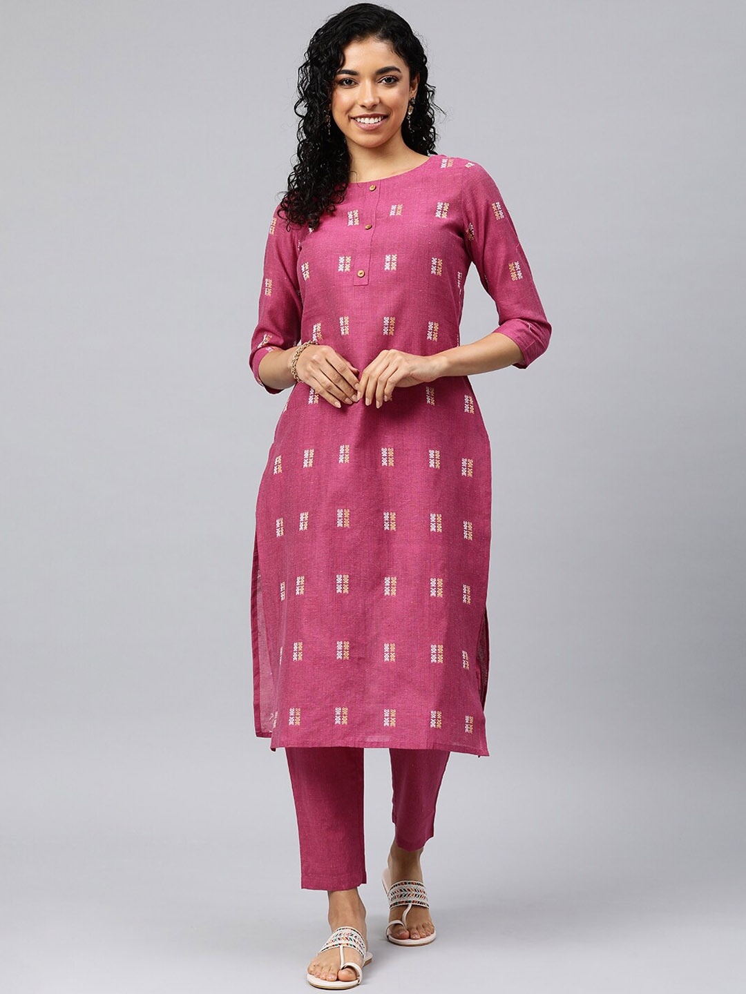 

HRITIKA Self Design Printed Round Neck Straight Kurta With Trouser, Magenta