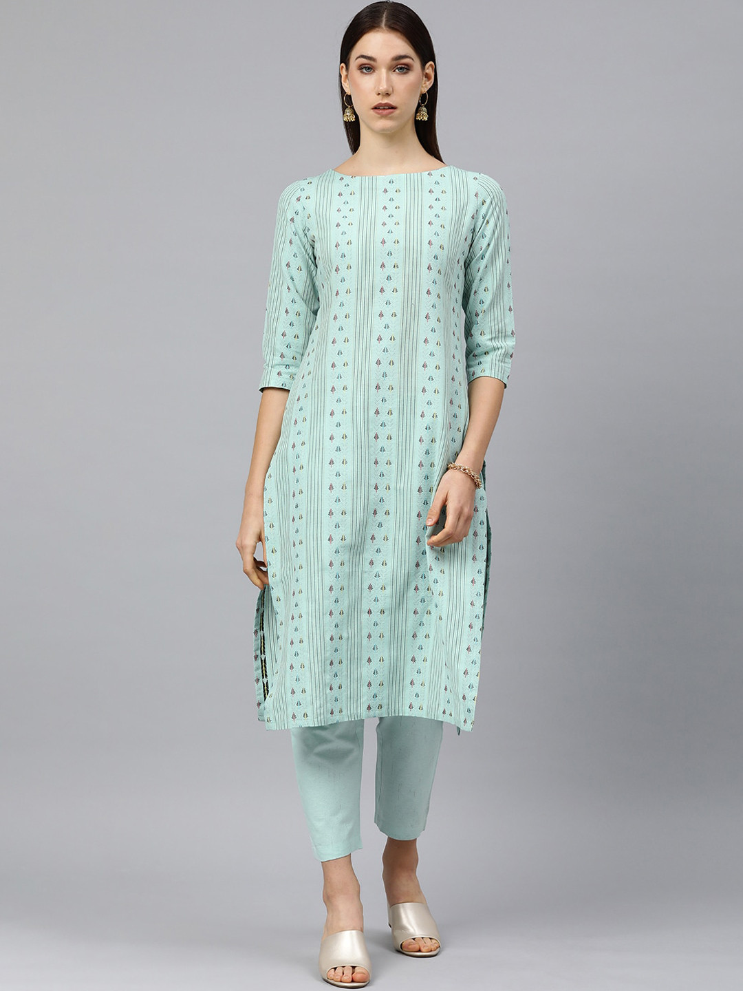

HRITIKA Geometric Self Design Kurta With Trousers & With Dupatta, Blue