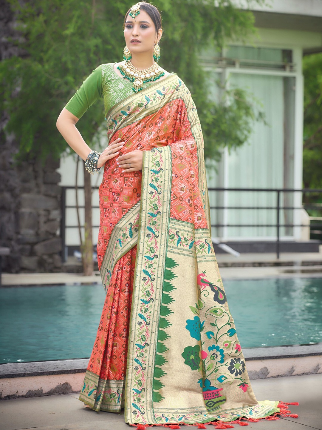 

LeeliPeeri Designer Ethnic Motif Woven Design Zari Patola Saree, Orange