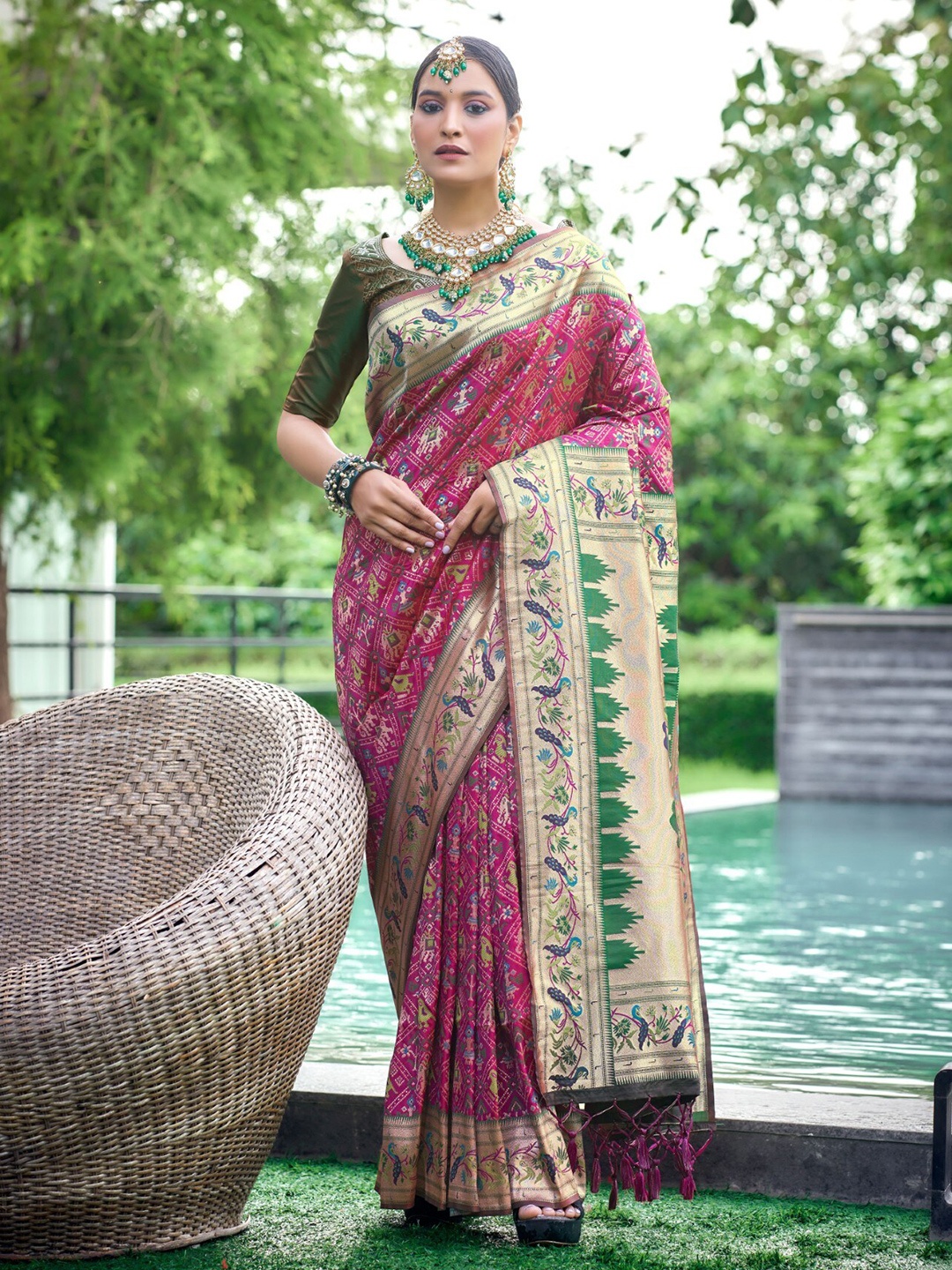 

LeeliPeeri Designer Ethnic Motifs Woven Design Zari Banarasi Silk Patola Saree, Maroon