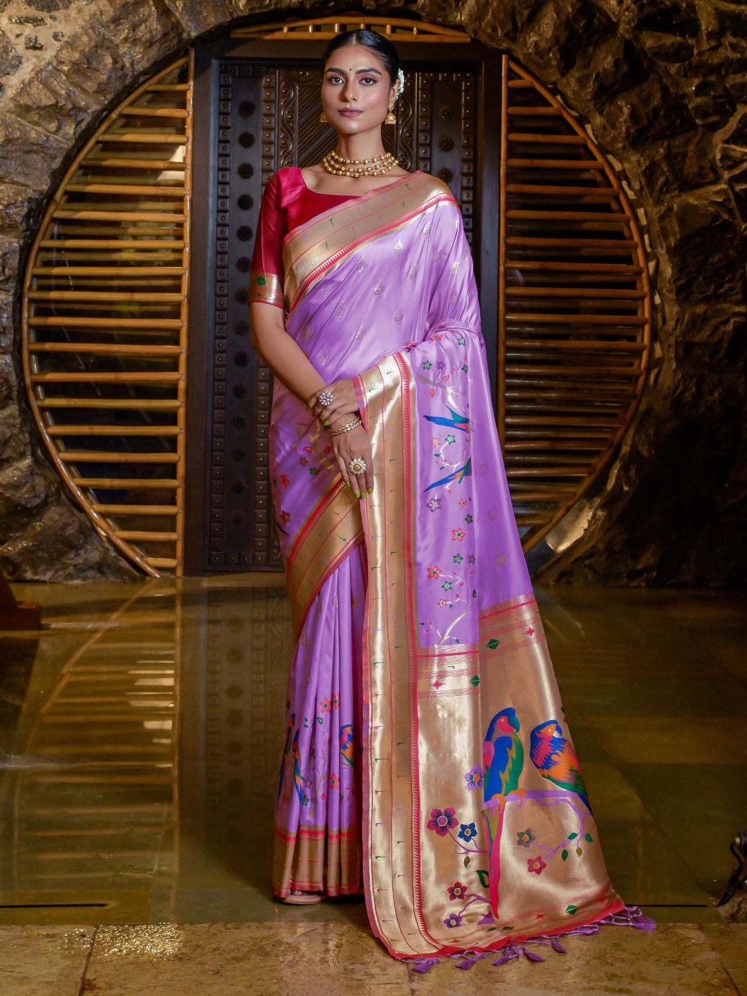 

LeeliPeeri Designer Ethnic Motifs Woven Design Zari Paithani Saree, Lavender