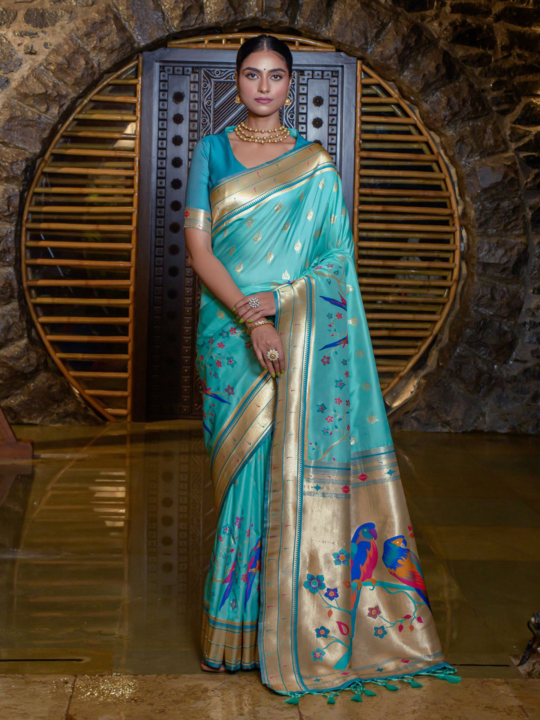 

LeeliPeeri Designer Ethnic Motifs Woven Design Zari Paithani Saree, Turquoise blue