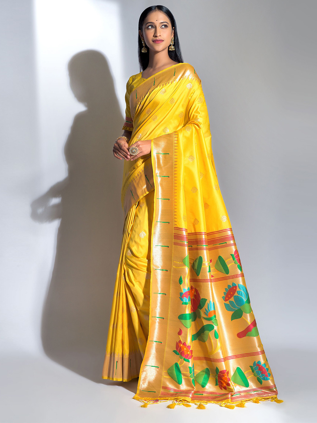 

LeeliPeeri Designer Ethnic Motifs Woven Design Zari Paithani Saree, Yellow
