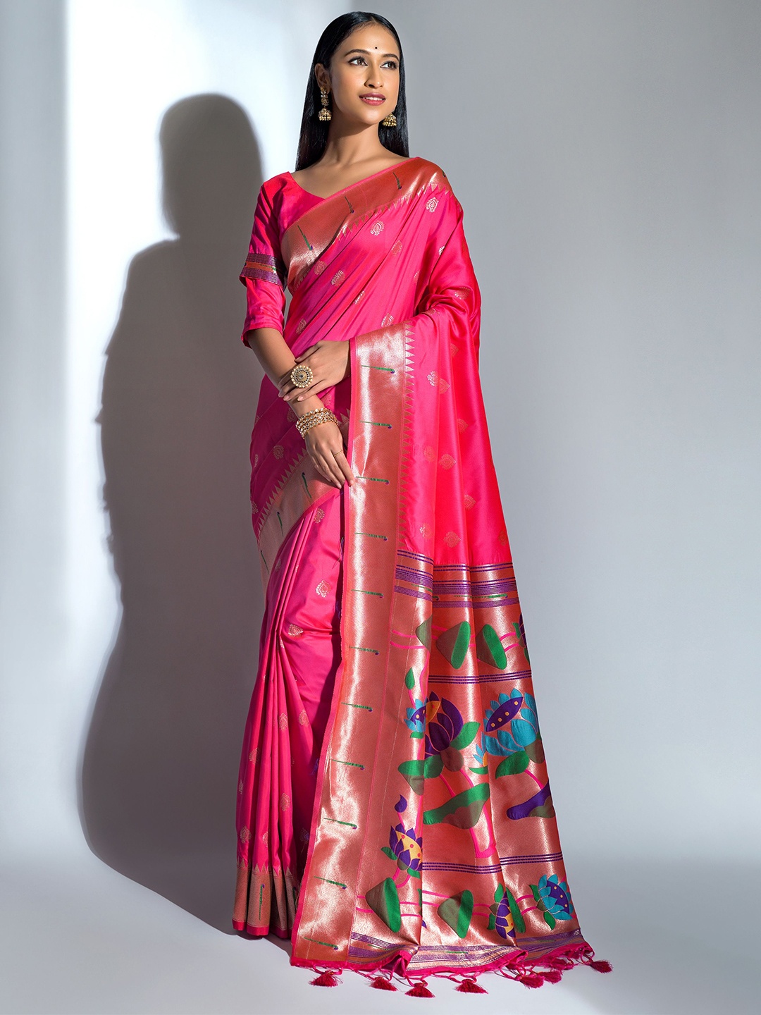 

LeeliPeeri Designer Ethnic Motifs Woven Design Zari Paithani Saree, Magenta