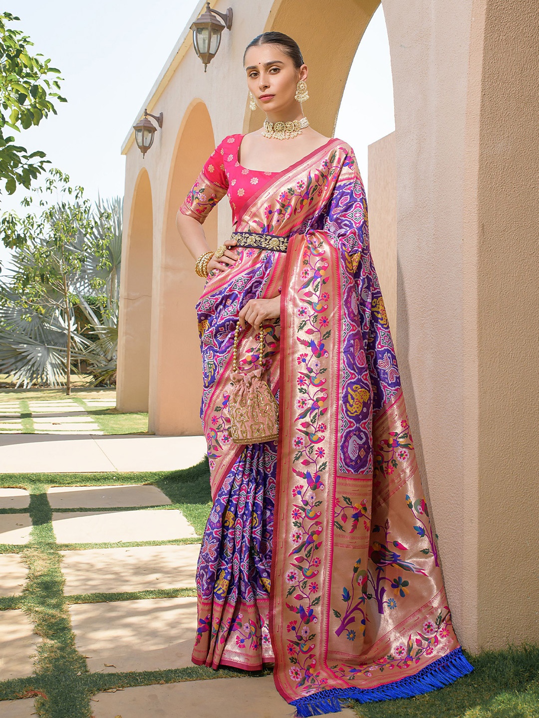 

LeeliPeeri Designer Ethnic Motif Woven Design Zari Patola Saree, Violet