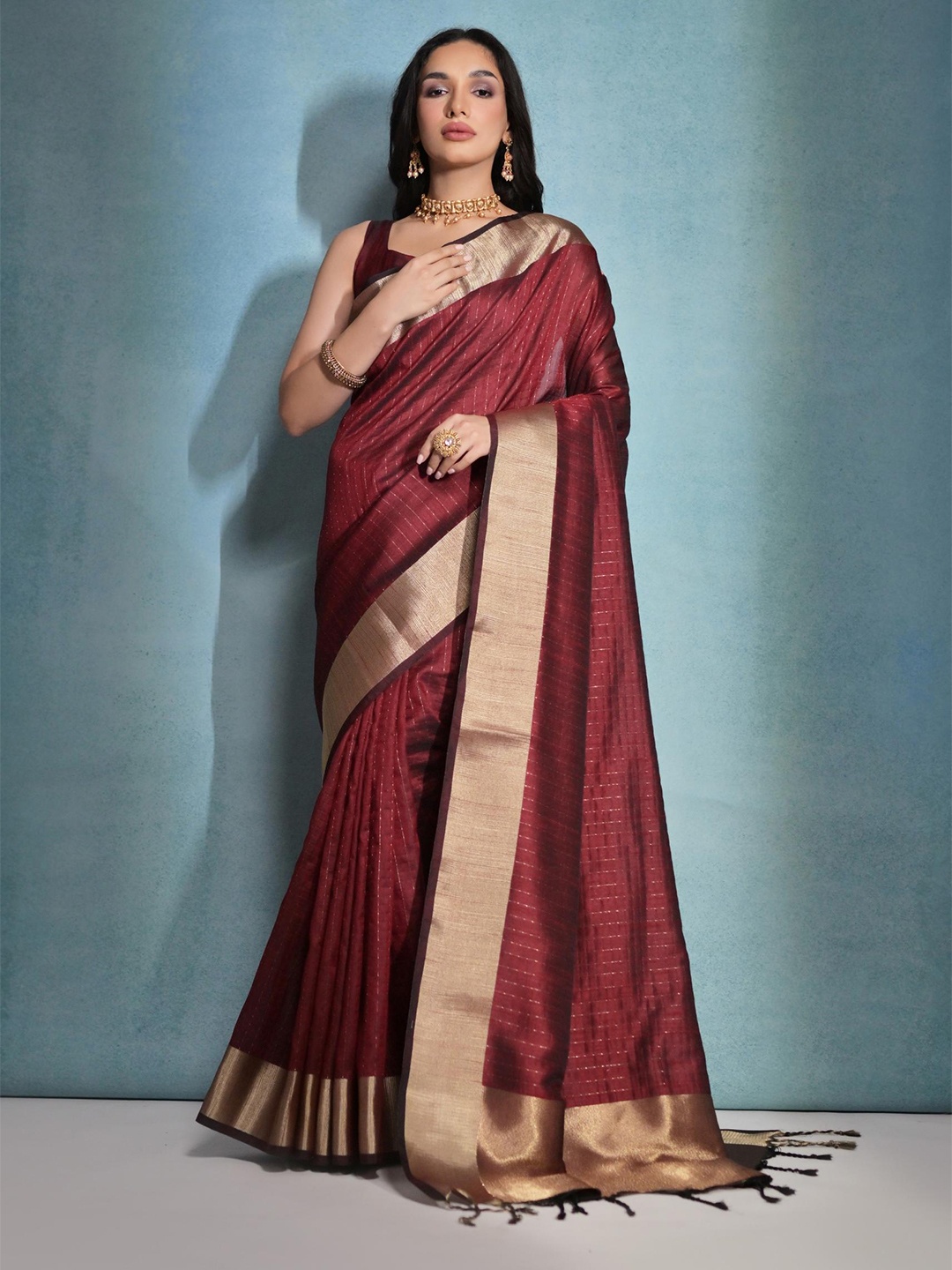 

LeeliPeeri Designer Striped Zari Banarasi Saree, Maroon
