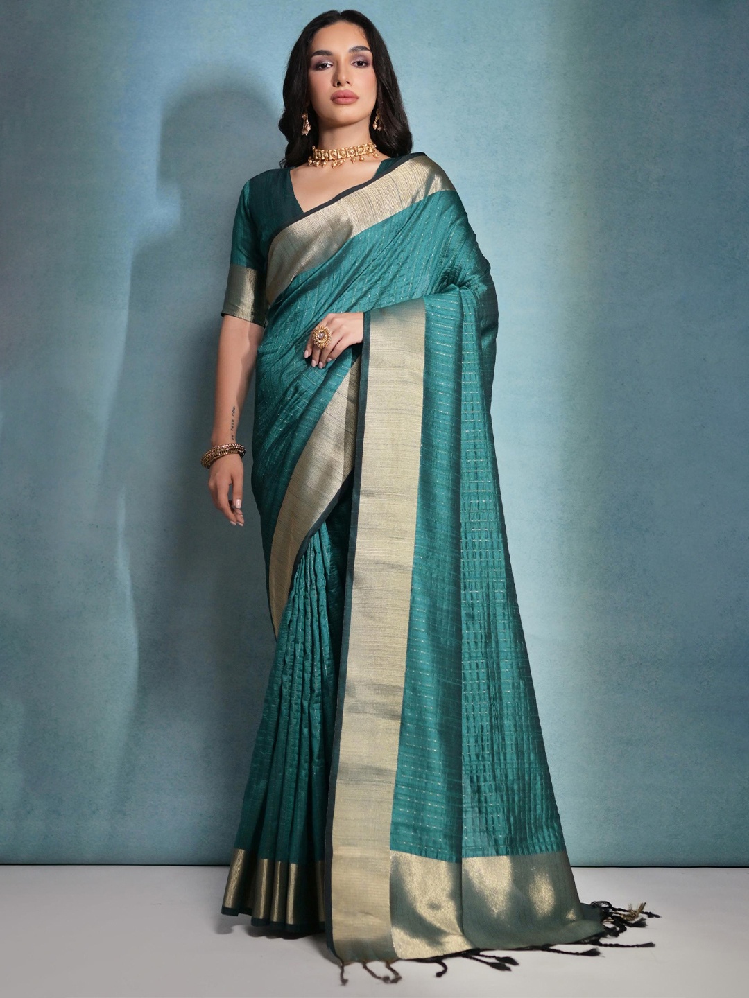 

LeeliPeeri Designer Ethnic Motifs Woven Design Zari Detailed Banarasi Saree, Teal