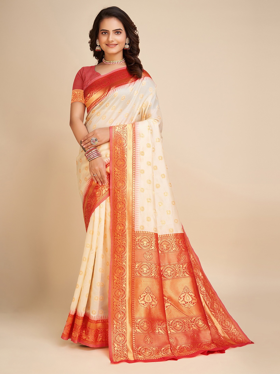 

Anjaneya Sarees Ethnic Woven Design Zari Banarasi Saree, Beige