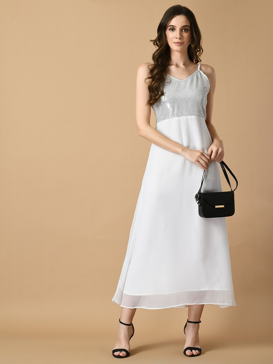 

KALINI Women"s Georgette Maxi Party Dress, White