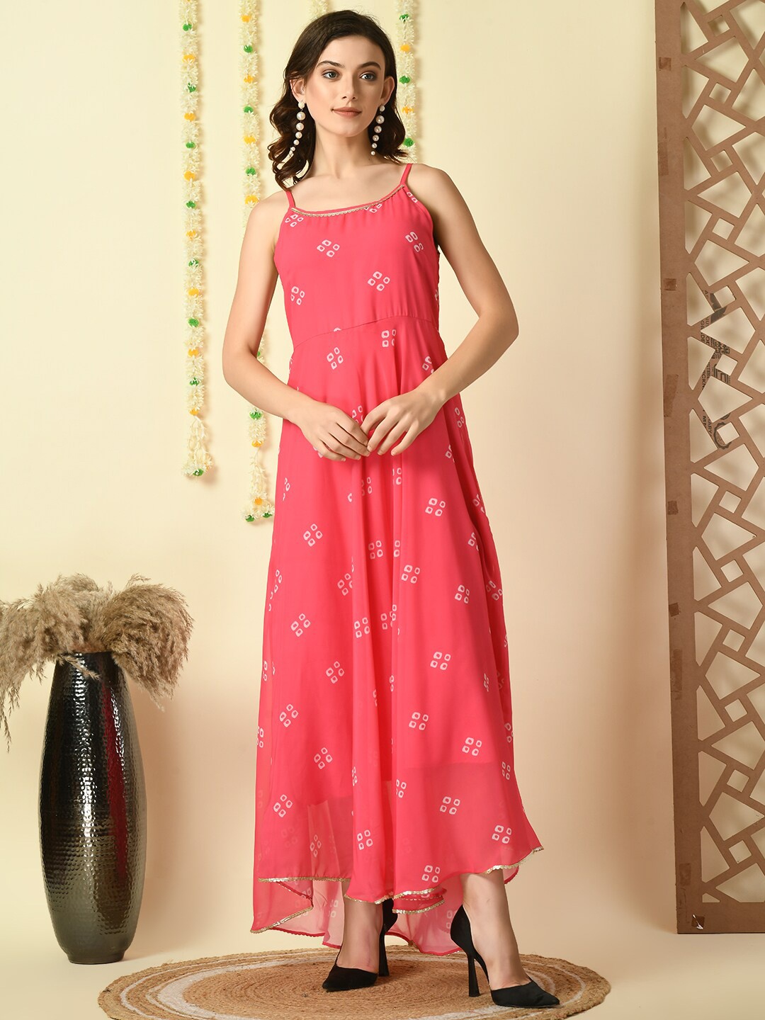 KALINI Women"s Floral Print Georgette Maxi Dress, Pink