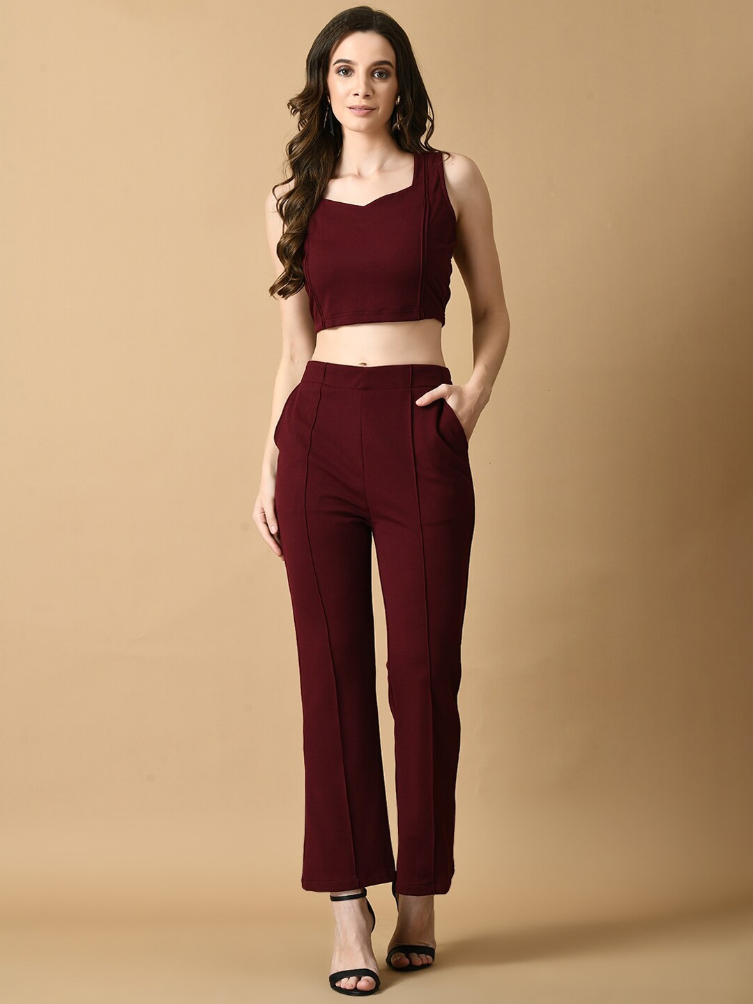 

KALINI Sweetheart Neck Top & Flared Trouser Co-Ords, Magenta