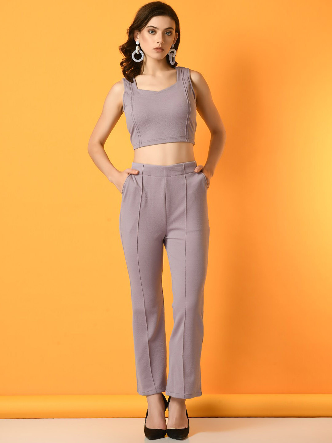 

KALINI V-Neck Sleeveless Top With Trousers, Lavender
