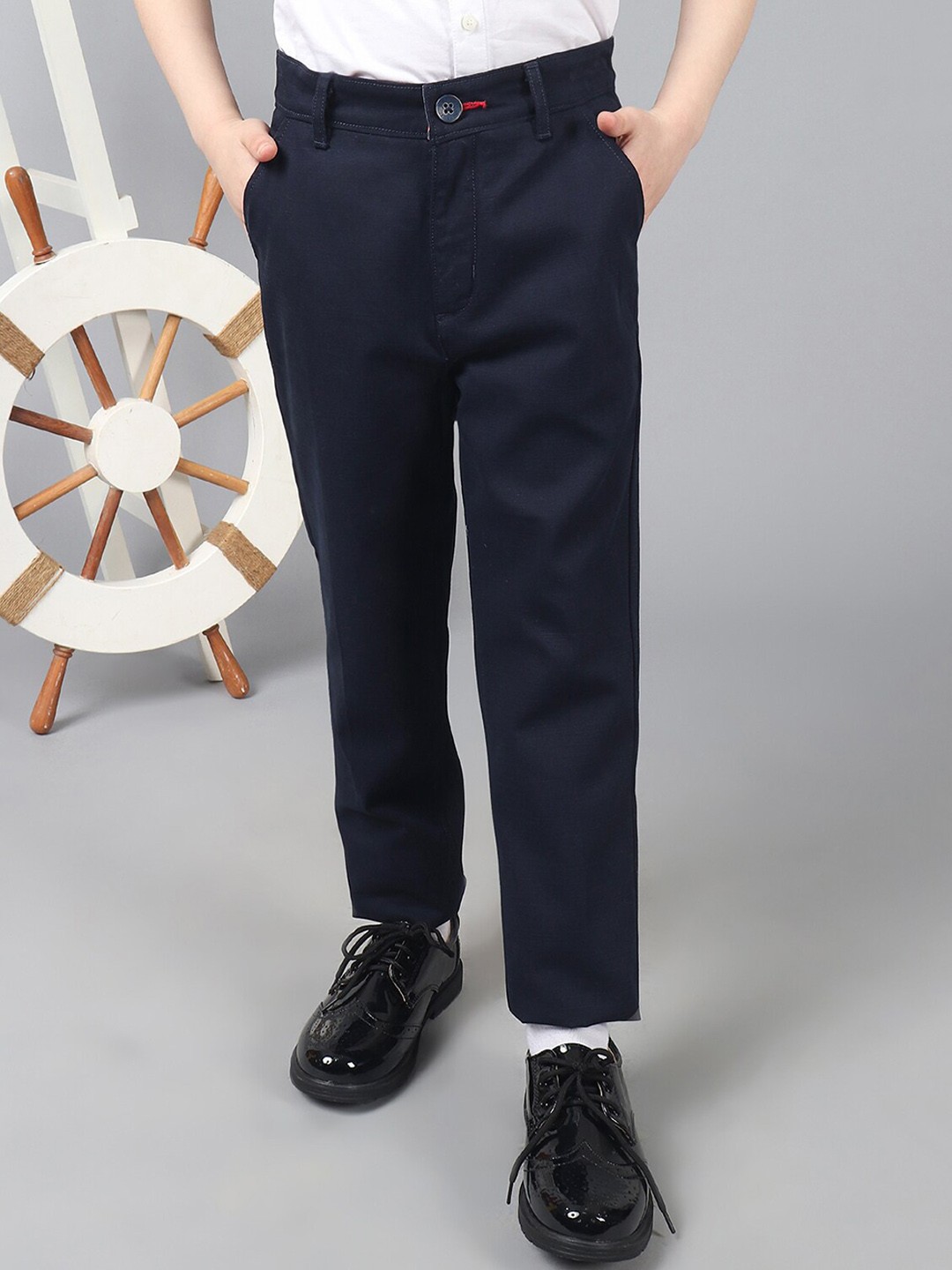 

One Friday Kids Boys Pure Cotton Trouser With Hulk Embroidery, Navy blue