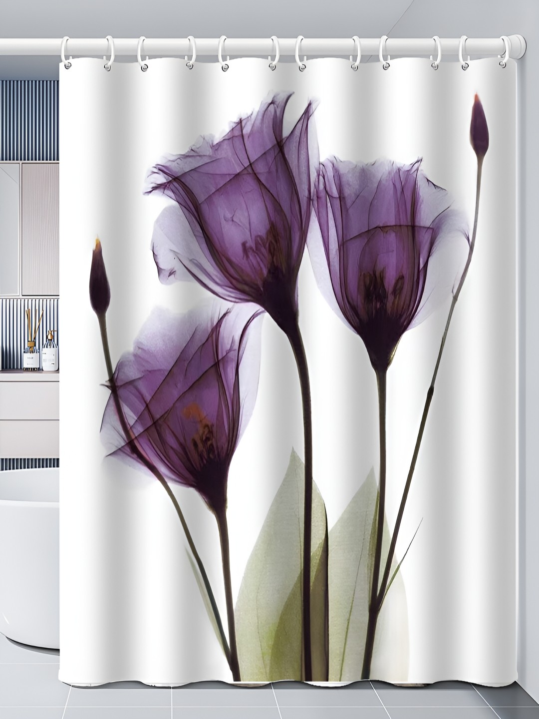 

RUDRANI White & Blue Printed Waterproof Shower Curtain