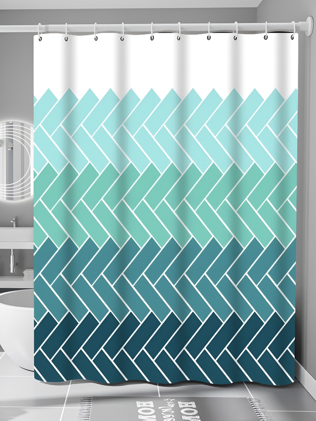 

RUDRANI Blue & White Printed Waterproof Shower Curtain