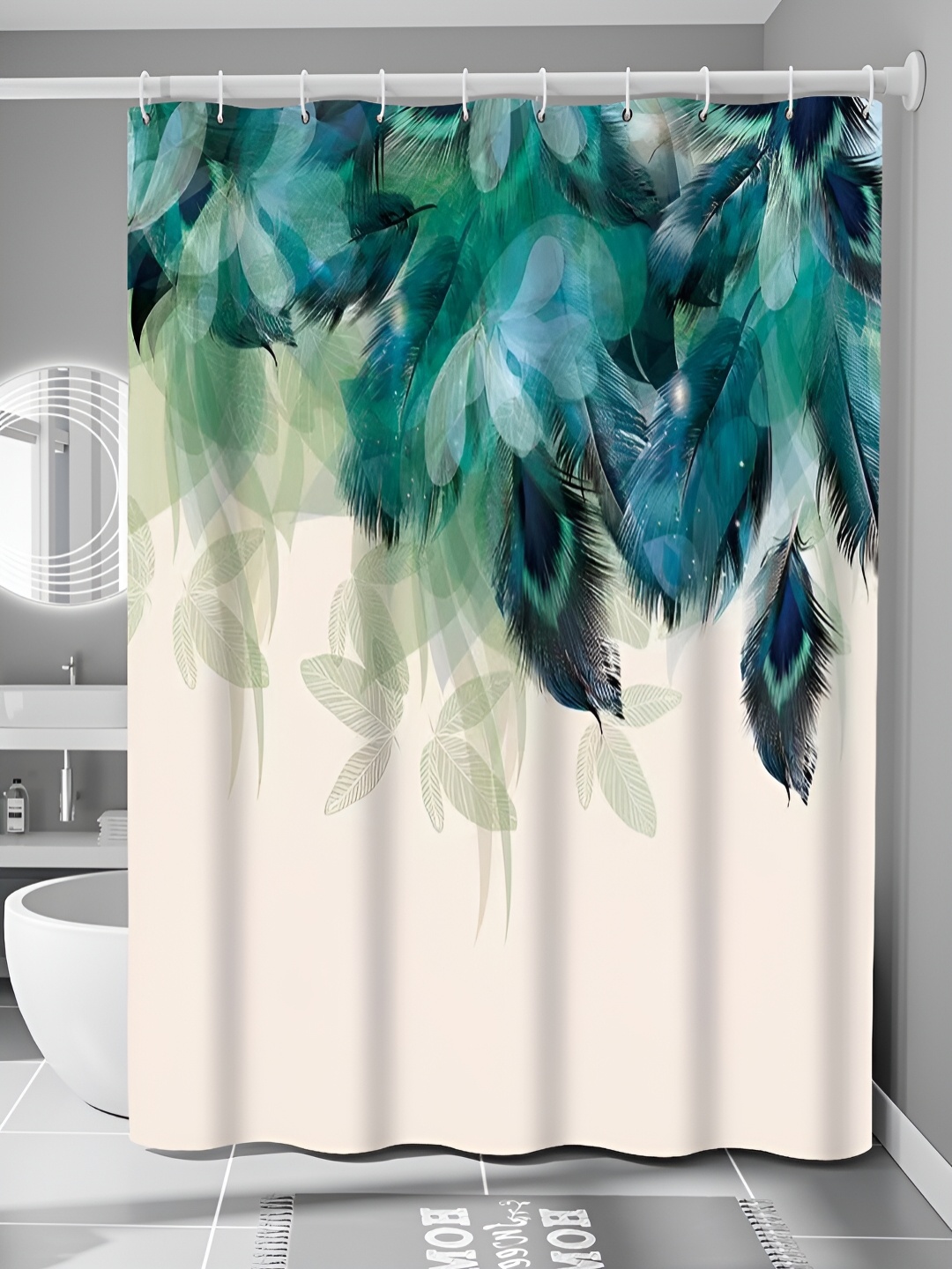 

RUDRANI Beige & Green Printed Waterproof Shower Curtain